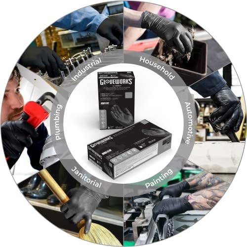 Gloveworks® by AMMEX Synthetic Vinyl Industrial Gloves - Black - 1 Case (100 Gloves x 10 Boxes)