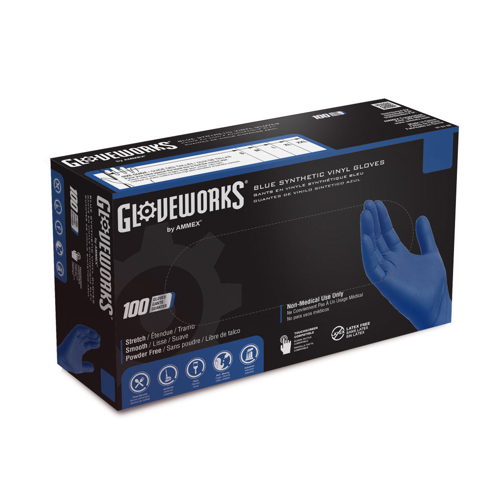 Gloveworks® by AMMEX Synthetic Vinyl Industrial Gloves - Royal Blue - 1 Case (100 Gloves x 10 Boxes)