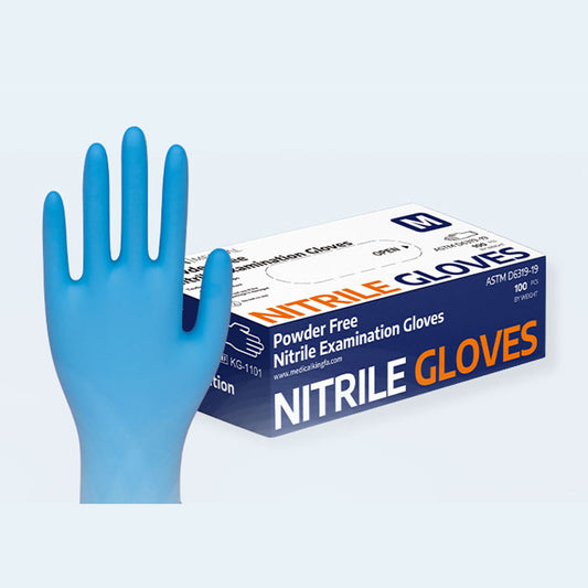 Kingfa® Medical Nitrile Examination Gloves - Blue - 1 Case (100 Gloves x 10 Boxes)