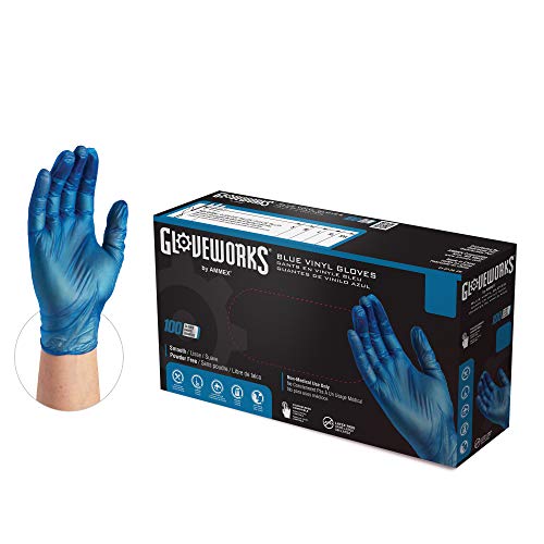 Gloveworks® by AMMEX Vinyl Industrial Gloves - Blue - 1 Case (100 Gloves x 10 Boxes)