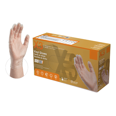 AMMEX® X3 Industrial Clear Vinyl Gloves - 1 Case (100 Gloves x 10 Boxes)